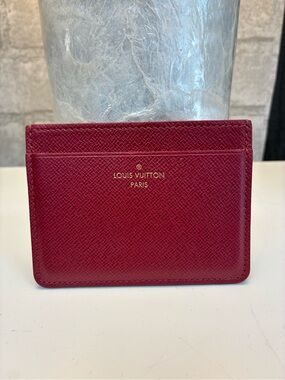 Louis Vuitton Red Leather Card Sleeve with Gold Logo